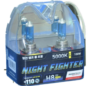 Автолампа галогеновая Avantech H8 12V35W PGJ19-1 5000K AB5008 NIGHT FIGHTER компл 2шт