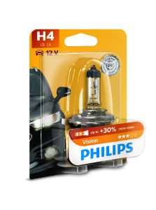 Автолампа галогеновая Philips H4 12V60/55W P43t 12342PRB1 Vision +30% (Блистер)